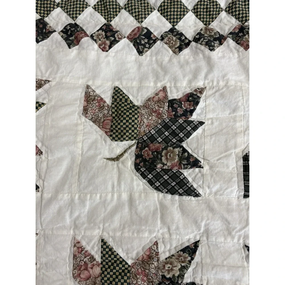 Vtn Handmade Quilt Full Leaves 100% Cotton Cream Sage With Two Shams‎ 76